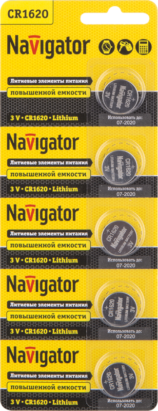 Элемент питания литиевый CR1620 94 780 NBT-CR1620-BP5 (блист.5шт) Navigator 94780 Элемент питания литиевый CR1620 94 780 NBT-CR1620-BP5 (блист.5шт) Navigator 94780