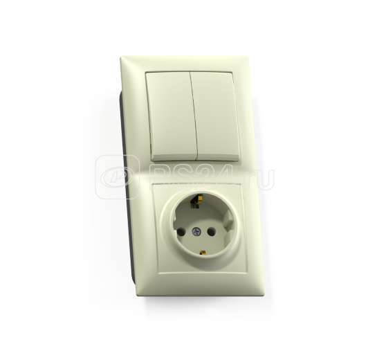 Блок СП БКВР-412 Селена (2-кл. выкл. + розетка с заземл.) сл. кость Кунцево 8177
