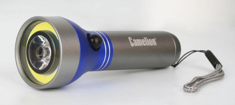 Фонарь LED51518 LED 3Вт + 3Вт COB 2 режима 3хLR03 (в компл.) алюм. титан (открывающ. блист.) Camelion 13362