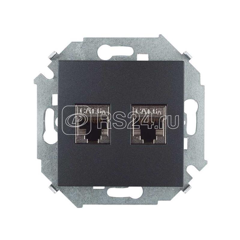 Розетка компьютерная 2-м RJ45 кат.6A AMP FTP графит Simon 1591564-038