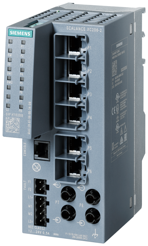 Коммутатор управляемый SCALANCE XC206-2 manageable layer 2 IE Switch; 6x 100 Mbit/s RJ45 ports; 2x 100 Mbit/s ST/BFOC ports; 1x console port; Diagnostic LED Siemens 6GK52062BB002AC2