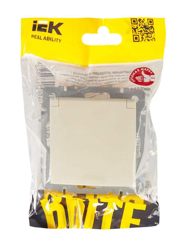 Розетка BRITE РСбш10-3-БрКр 16А IP20 с заземл. защ. шторки с крышкой механизм беж. IEK BR-R16-16-K10