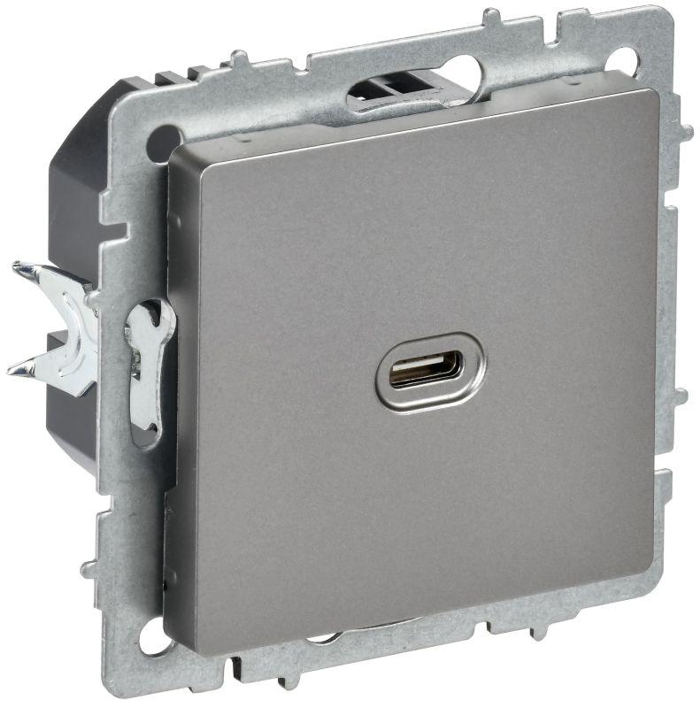 Розетка СП BRITE USB C 65Вт высокоскор. заряд. РЮ12-1-БрС сталь IEK BR-U13-065-K46