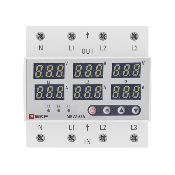 Реле напряжения и тока трехфазное с дисплеем MRVA-3 63A EKF MRVA-3-63A