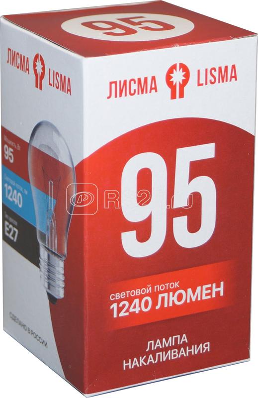 Лампа накаливания Б230-95-4 95Вт грушевидная прозрачная E27 230В КУ Лисма 305003400
