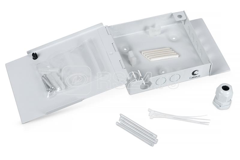 Бокс оптический настенный JJT-4-ST на 4ST со сплайс-кассетой и КДЗС без пигтейлов и проходн. адаптеров Cabeus 7305c
