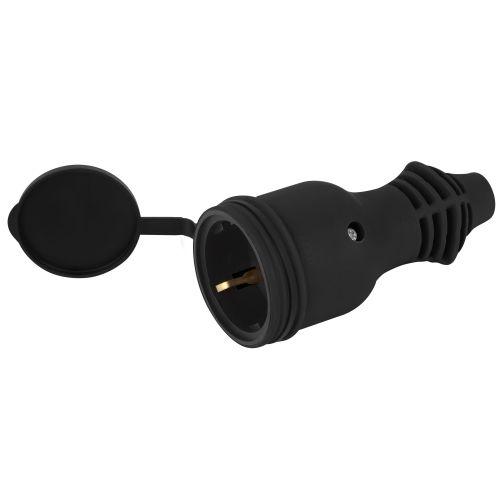 Розетка RX11-B-IP44 16А IP44 прямая с заземл. каучук черн. ЭРА Б0069325