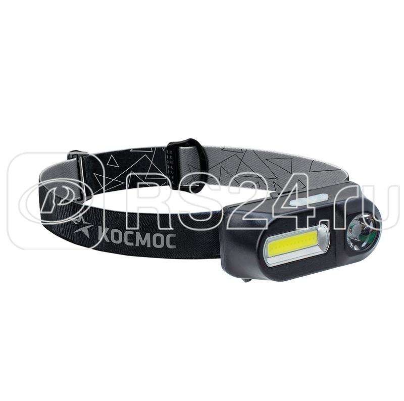 Фонарь аккумуляторный налобный XPE 3Вт + COB 3Вт сменный аккум. 1.2А.ч КОСМОС KocH3WDLith