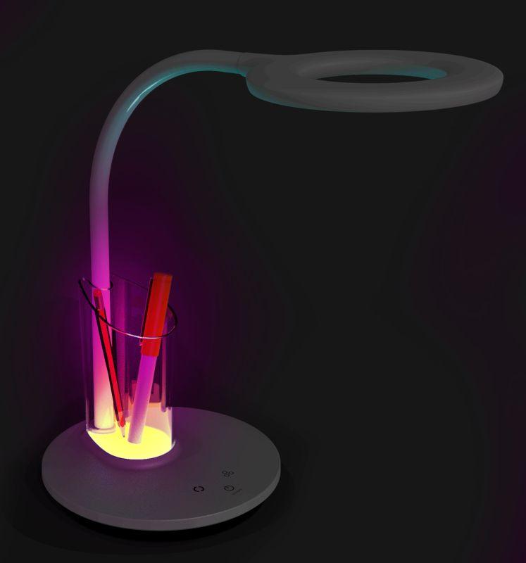 Светильник настольный KD-826 C01 LED 8Вт 230В 480лм сенсор. RGB-подсв. рег. ярк/цветов. темп. пенал бел. Camelion 14145