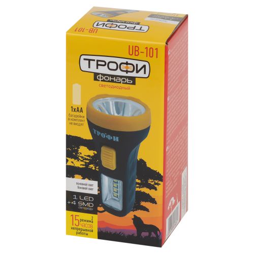Фонарь универсальный UB-101 1SMD + 4LED 1Вт элементы питания 1хAA (не в компл.) Трофи Б0054034