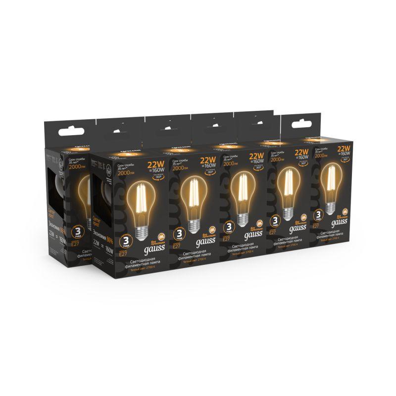 Лампа светодиодная филаментная Black Filament 22Вт A70 грушевидная 2700К тепл. бел. E27 2000лм GAUSS 102902122