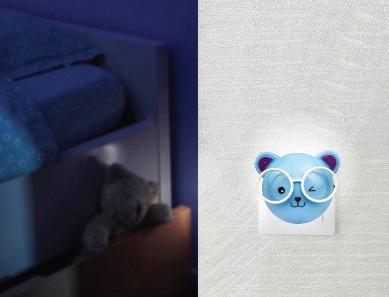 Светильник светодиодный NL-242 "Медведи очкарики" 220В ночник с выкл. син. Camelion 13817