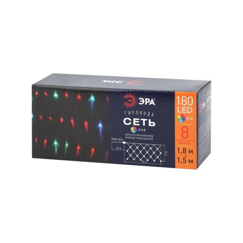 Гирлянда светодиодная "Сеть" 1.8мх1.5м 180LED 8 режимов 220В IP20 RGB ЭРА Б0041902