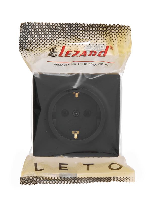 Розетка 1-м ОП LETO с заземл. ПБТ черн. бархат LEZARD 752-4200-122B