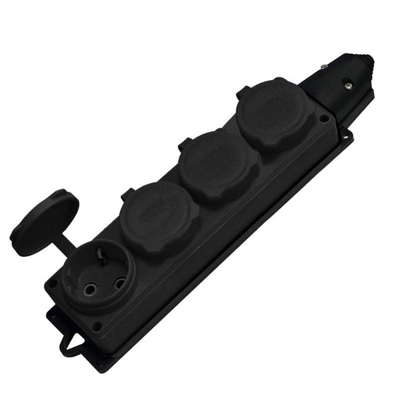 Колодка удлинителя 4-м Компакт 1ф с загл IP44 16А каучук черн. UNIVersal 602231