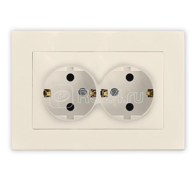 Розетка 2-м СП Афина 16А IP20 с заземл. в сборе сл. кость (ivory) Universal A0128-I