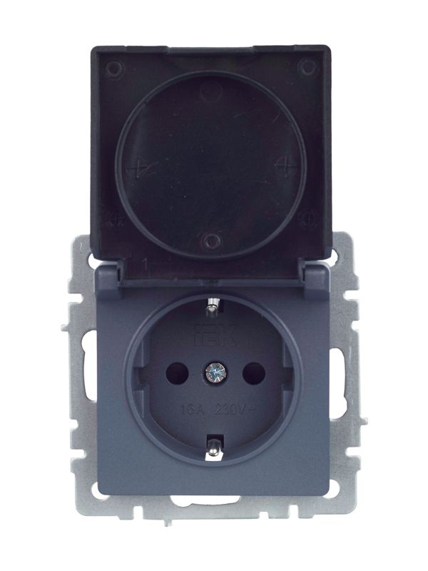 Розетка BRITE РСбш10-3-БрМ 16А IP20 с заземл. защ. шторки с крышкой механизм маренго IEK BR-R16-16-K35