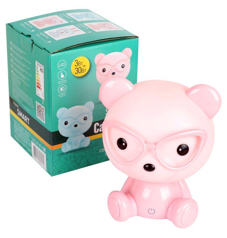 Светильник настольный KD-890 C14 LED 3Вт диммир. мишка в очках роз. Camelion 13891