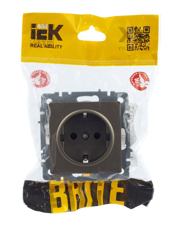 Розетка BRITE РС14-1-0-БрШ 16А с заземл. защ. шторки механизм шампань IEK BR-R14-16-K37
