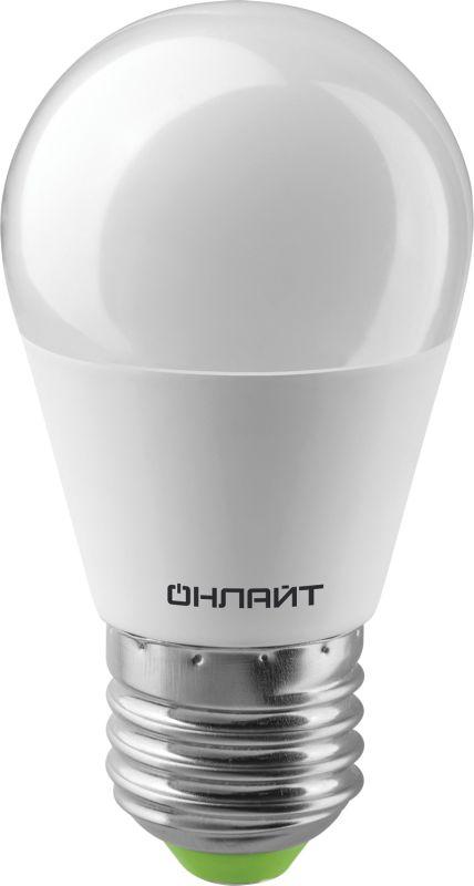 Лампа светодиодная 61 138 OLL-G45-6-230-6.5K-E27 6Вт шар 6500К холод. бел. E27 600лм 176-264В ОНЛАЙТ 61138