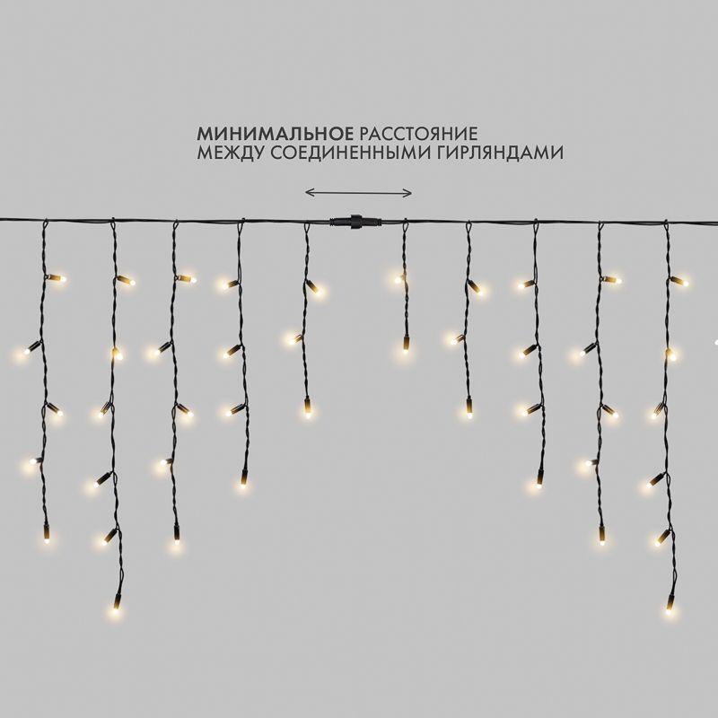 Гирлянда светодиодная "Айсикл" (бахрома) 4х0.6м 128LED тепл. бел. 10Вт 230В IP67 провод каучук черн. (нужен шнур питания 315-000) Neon-Night 255-226