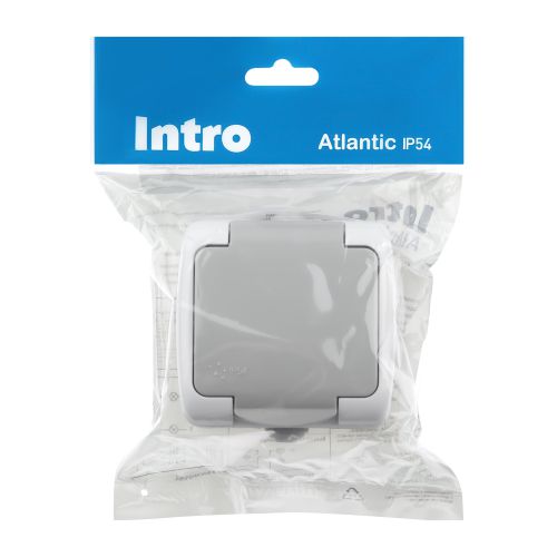 Розетка 1-м ОП Atlantic 5-202-03 16А IP54 250В 2P+E Schuko с заземл. защ. шторки сер. Intro Б0050946
