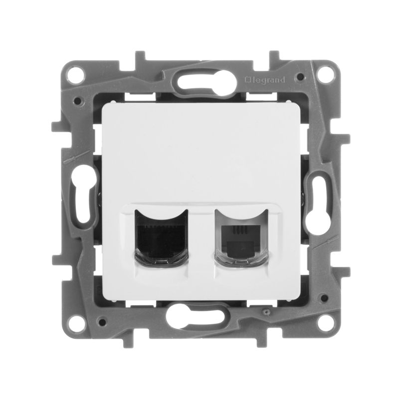Розетка компьютерная + телефонная 2-м СП Etika RJ45 + RJ11 кат.5E UTP механизм бел. IEK 672252
