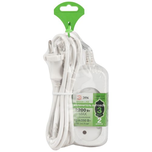 Удлинитель 2х3м без заземл. ПВС 2х0.75 UDL-10-230 Greenline Эра Б0065067