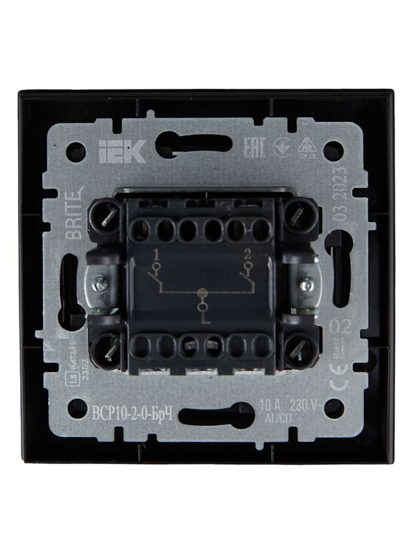 Выключатель 2-кл. СП BRITE ВСР10-2-0-БрЧ 10А в сборе черн. IEK BR-V20-0-10-K02-F