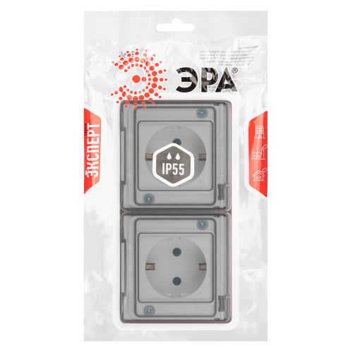 Розетка Эксперт 11-2523-01 2х2P+E гориз. IP55 16А-250В СУ бел. Эра Б0063276