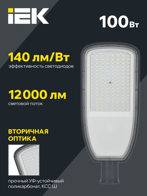 Светильник светодиодный ДКУ 1004-100Ш 3000К IP65 уличный консольный сер. IEK LDKU1-1004-100-3000-K03
