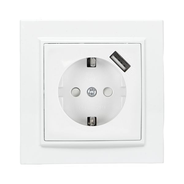 Розетка 1-м СП Минск 16А IP20 с заземл. защ. шторки с заряд. устройством USB 1А бел. EKF ERR16-028-100-USB