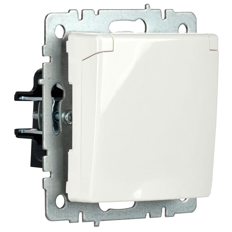 Розетка BRITE РСбш10-3-БрБ 16А IP20 с заземл. защ. шторки с крышкой механизм бел. IEK BR-R16-16-K01