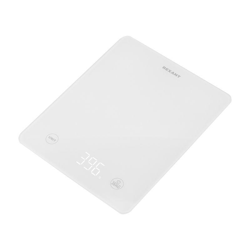Весы кухонные электронные бел. прямоугольные cтекло до 5кг Rexant 72-1008