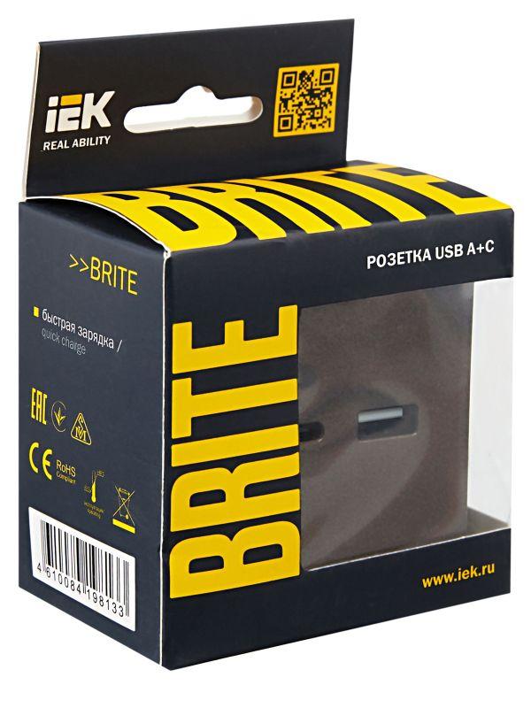 Розетка BRITE USB A+C 18Вт РЮ11-1-БрТБ механизм бронза IEK BR-U22-018-K45