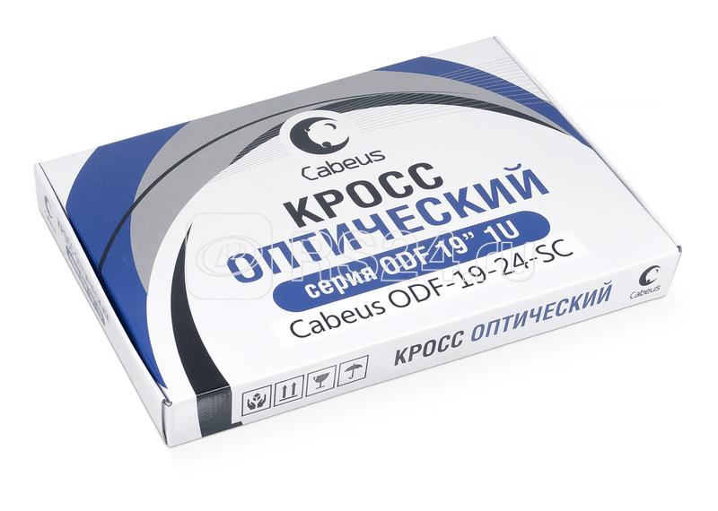 Кросс бокс оптический ODF-19-24-SC 19дюйм на 24 SC LC duplex со сплайс-кассетой выдвижной без пигтейлов и проходных адаптеров Cabeus 7302c