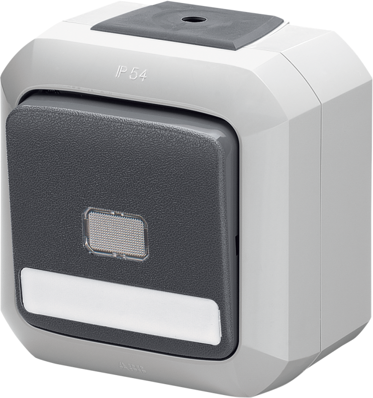 Выключатель кнопочный 1-кл. Variant+ IP54 с прозр. линзой и полем для надписи сер. ABB 2CHN589153C4517