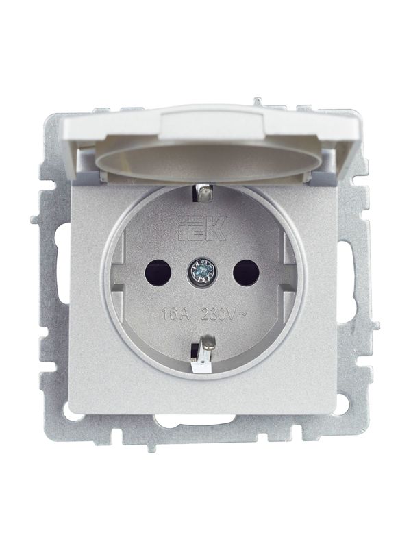 Розетка BRITE РСбш10-3-БрА 16А IP20 с заземл. защ. шторки с крышкой механизм алюм. IEK BR-R16-16-K47