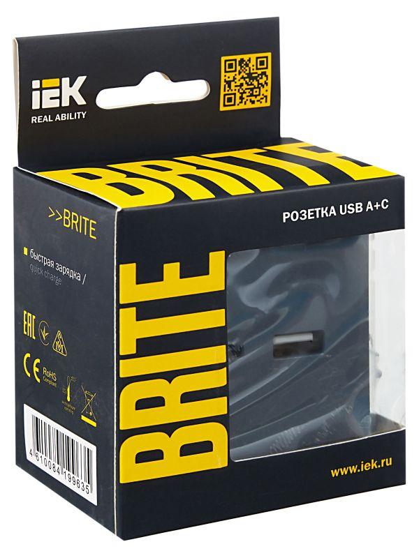 Розетка BRITE USB A+C 18Вт РЮ11-1-БрМ механизм маренго IEK BR-U22-018-K35