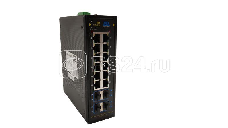 Коммутатор L3 индустриальный на DIN рейку 8х10/100/1000Мбит/с PoE af/at 410/100/1000Мбит/с RJ-45 4х10Gbps SFP+ питание 48В 480Вт поставляется отдельно GIGALINK GL-SW-G311-16PST-I