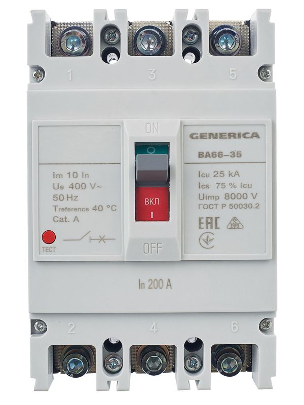 Выключатель автоматический 3п 200А 25кА ВА66-35 GENERICA SAV30-3-0200-G