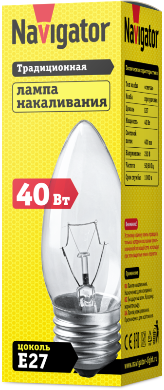 Лампа накаливания 94 328 NI-B-40-230-E27-CL Navigator 94328