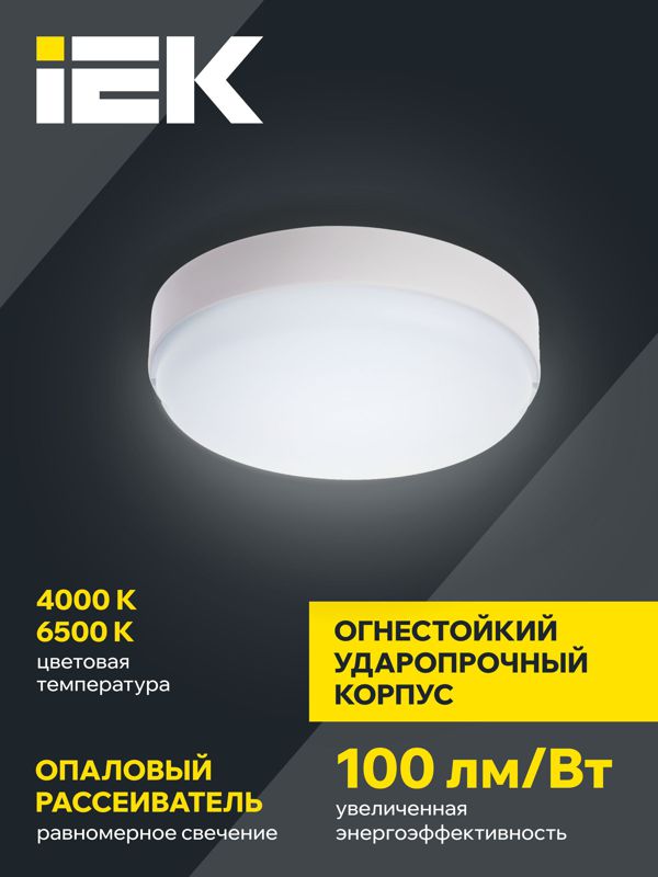 Светильник светодиодный ДПО 4002 12Вт 4000К IP54 круг бел. IEK LDPO0-4002-12-4000-K01