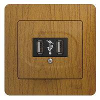 Розетка USB 2-м СП Glossa 5В/1400мА 2х5В/700 мА механизм дерево дуб SchE GSL000532