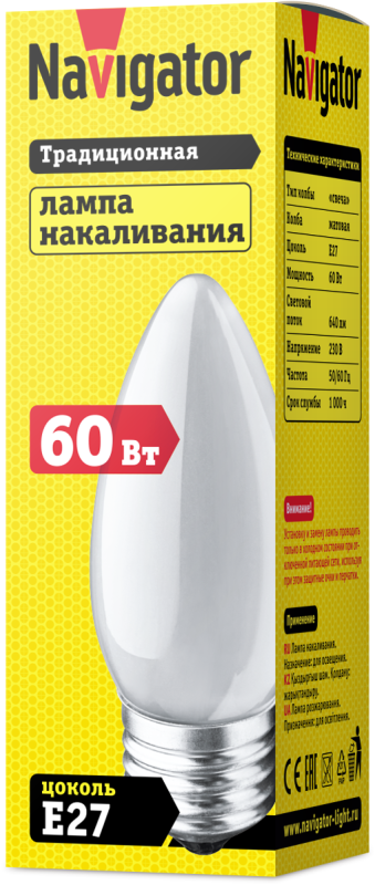 Лампа накаливания 94 327 NI-B-60-230-E27-FR Navigator 94327