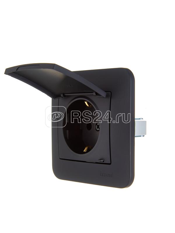 Розетка 1-м СП ASTI 16А IP20 с заземл. с крышкой термопласт в сборе черн. бархат. LEZARD 7081-4242-123В