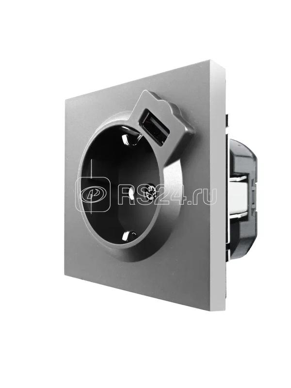 Розетка 1-мест. с/з+USB разъем СП ZIMA IP20 сер. матов. LEZARD 704-7488-181