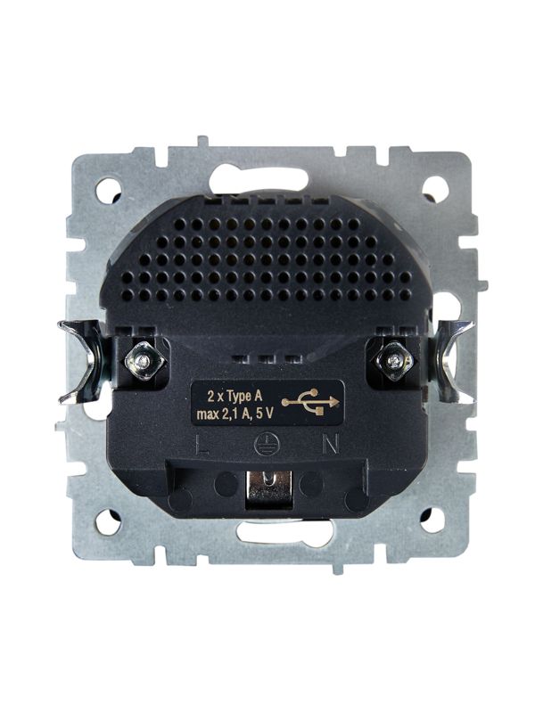 Розетка BRITE РЮш10-1-БрА 16А с USB A+A 2.1А с заземл. защ. шторки механизм алюм. IEK BR-R14-16-U21-D21-K47